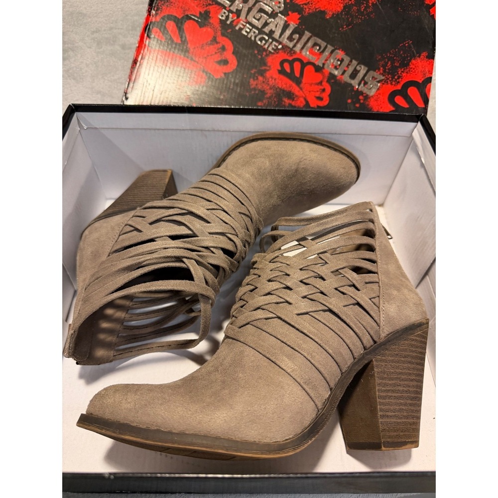 Fergalicious by Fergie Weever Doe Taupe Woven Strappy Ankle Boots Womens 10 M